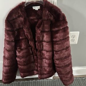 Ava & Viv Burgundy Faux Fur Coat Size 1X